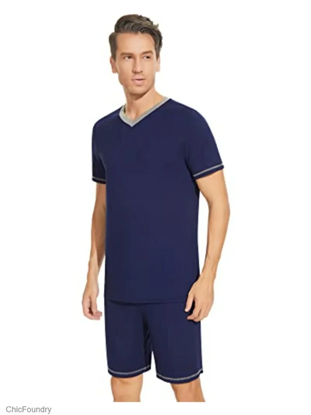 Viscose Made from Bamboo Pajama Set Short Sleeve with Shorts V Neck Loungewear